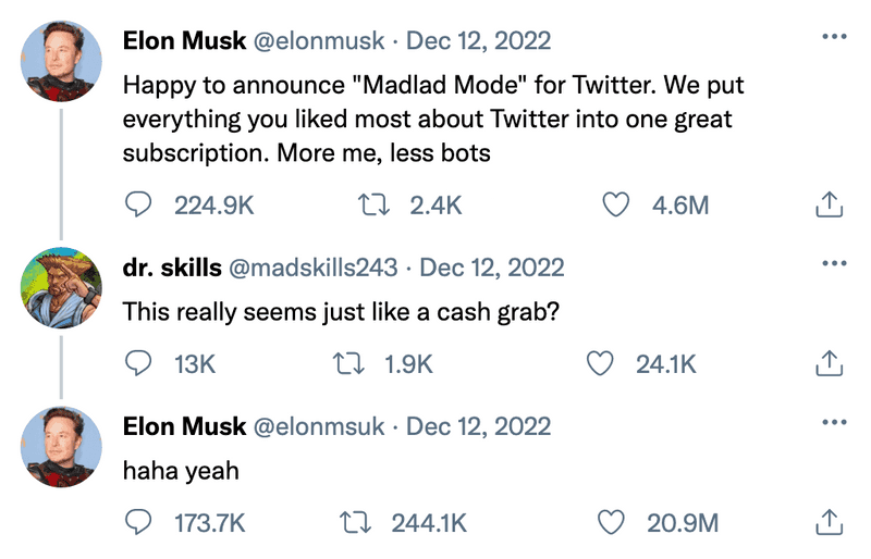 elon musk twitter madlad mode